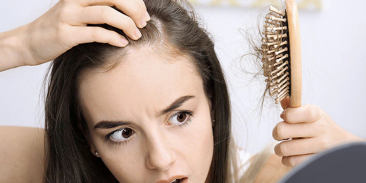 Spazzola con capelli caduti a rappresentare il diradamento del cuoio capelluto