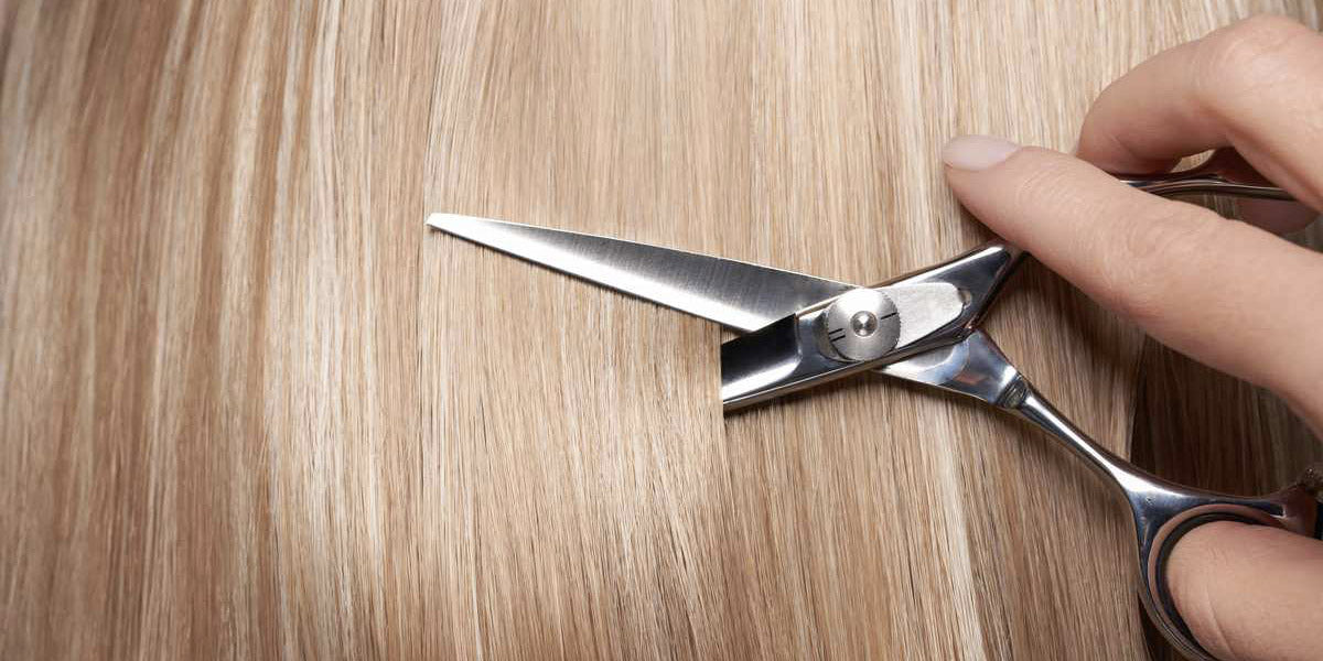 Parrucchiere che taglia le punte dei capelli con le forbici durante un appuntamento in salone