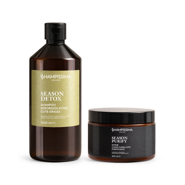 Shampoo Capelli Grassi Professionale 1000ml + Scrub Cuoio Capelluto al Sale Marino 300ml - Trattamento Seboregolatore & Purificante