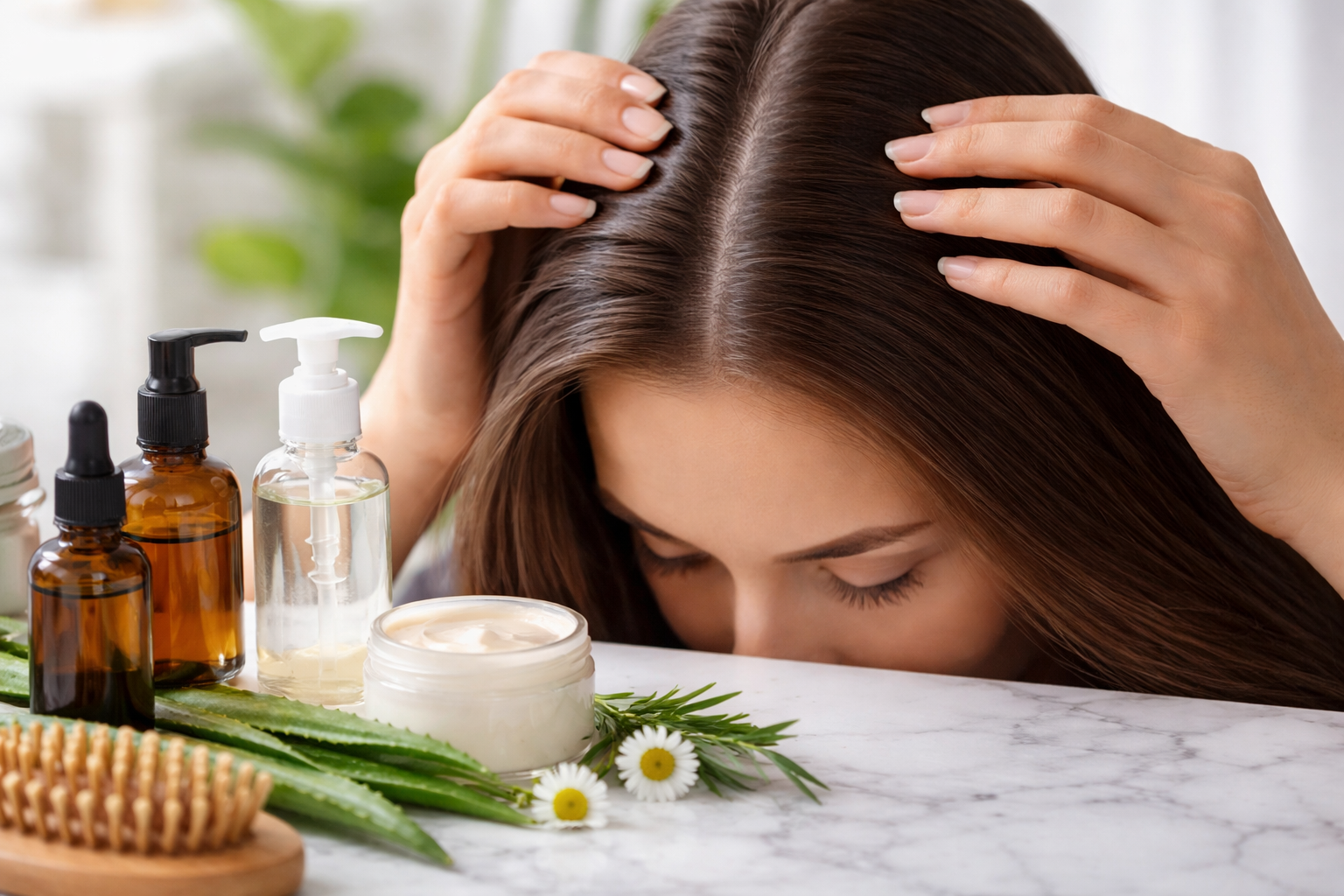 Cuoio capelluto con cute grassa e sebo in eccesso alla radice dei capelli