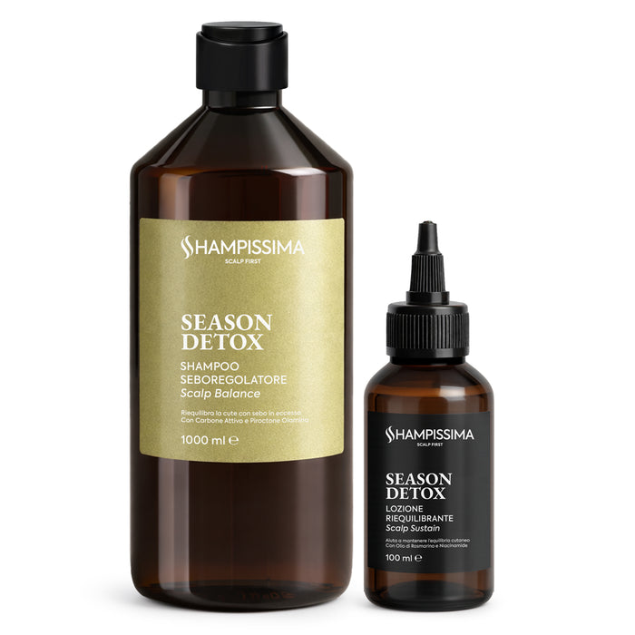 Routine cute grassa e punte secche Shampissima: shampoo seboregolatore 1000ml e lozione riequilibrante 100ml