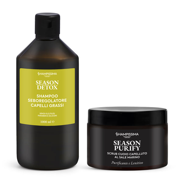 Shampoo Capelli Grassi Professionale 1000ml + Scrub Cuoio Capelluto al Sale Marino 300ml - Trattamento Seboregolatore & Purificante