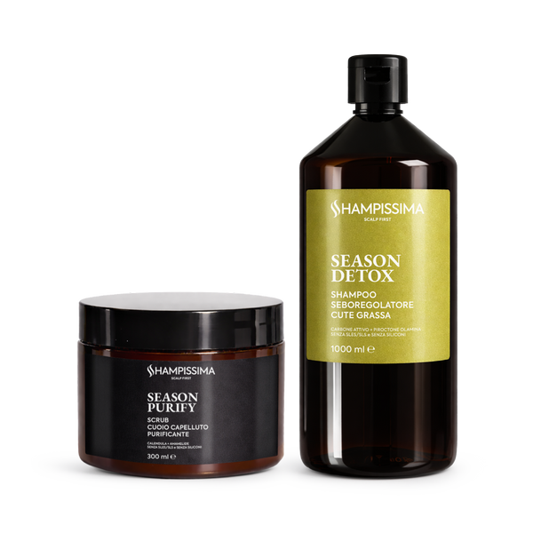 Shampoo Capelli Grassi Professionale 1000ml + Scrub Cuoio Capelluto al Sale Marino 300ml - Trattamento Seboregolatore & Purificante